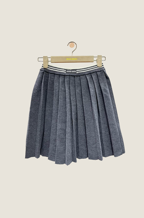Miu Miu Grey Pleated Knit Mini Skirt