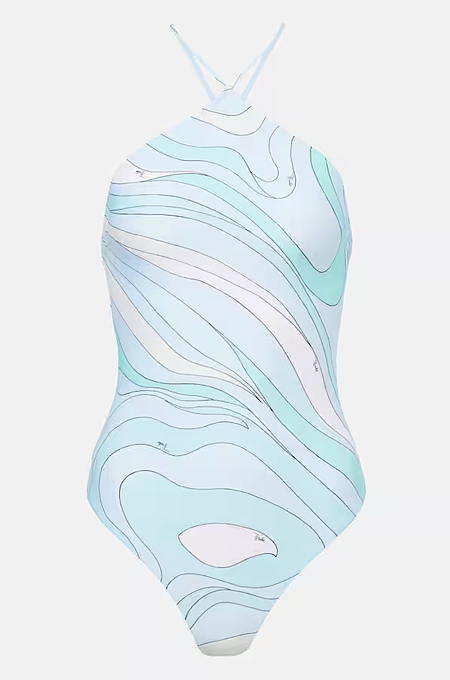 “Marmo Azzurro” Crisscross Swimsuit & Cover-Up Set by Emilio Pucci