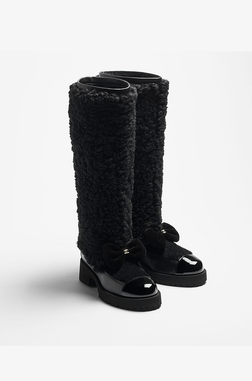 Chanel Shearling Camellia Long Boots