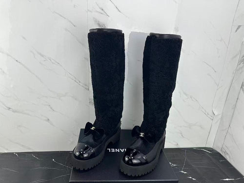 Chanel Shearling Camellia Long Boots