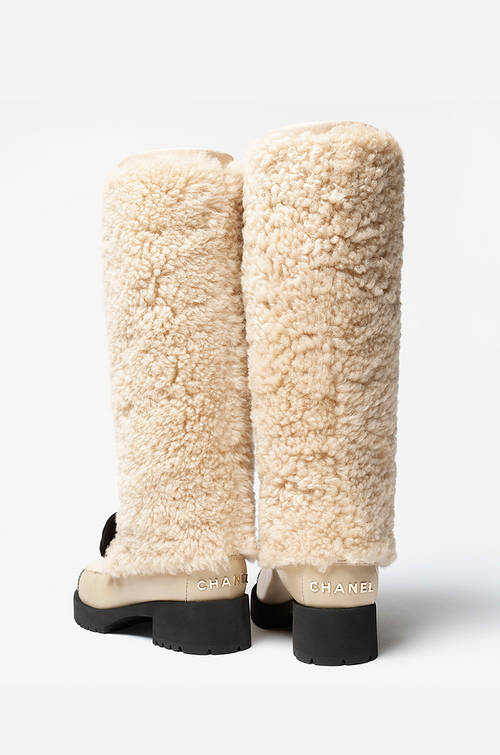 Chanel Shearling Camellia Long Boots