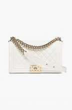 “Boy de Neige” Quilted Lambskin Luxe Shoulder Bag Inspired by the CHANEL Boy Bag in Classic White