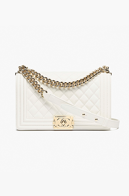 “Boy de Neige” Quilted Lambskin Luxe Shoulder Bag Inspired by the CHANEL Boy Bag in Classic White