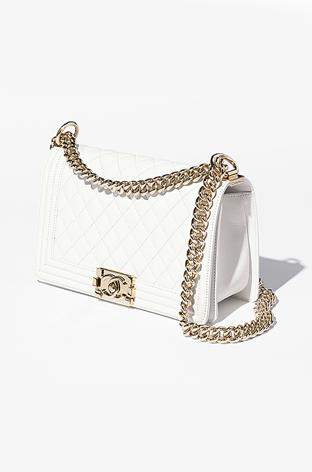 “Boy de Neige” Quilted Lambskin Luxe Shoulder Bag Inspired by the CHANEL Boy Bag in Classic White