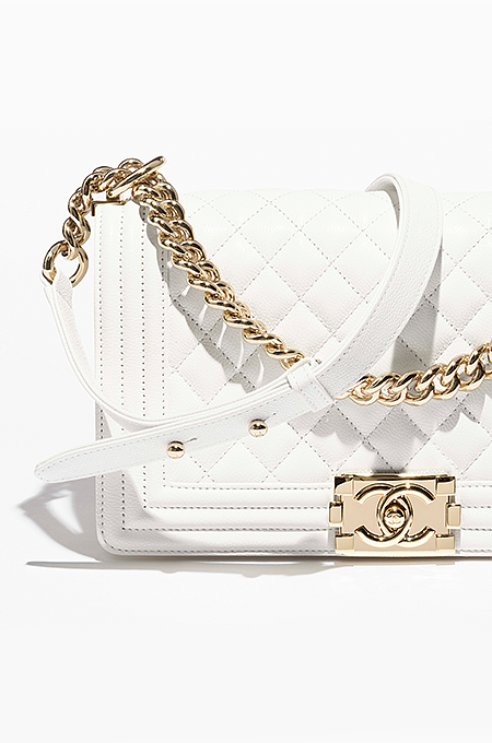 “Boy de Neige” Quilted Lambskin Luxe Shoulder Bag Inspired by the CHANEL Boy Bag in Classic White
