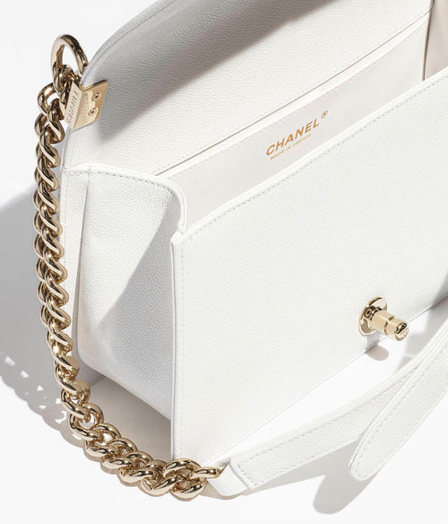 “Boy de Neige” Quilted Lambskin Luxe Shoulder Bag Inspired by the CHANEL Boy Bag in Classic White