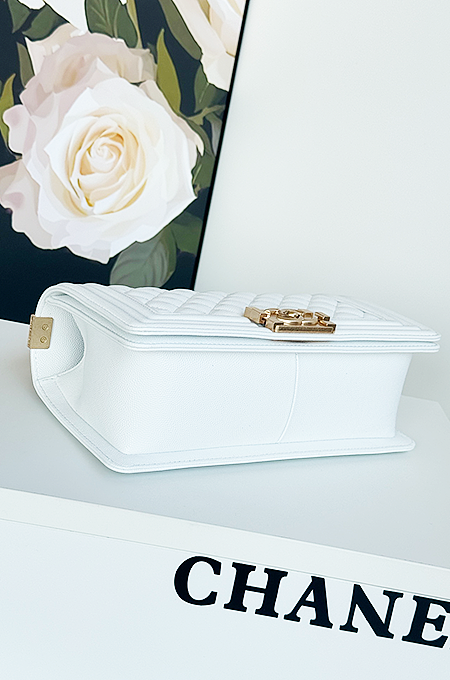 “Boy de Neige” Quilted Lambskin Luxe Shoulder Bag Inspired by the CHANEL Boy Bag in Classic White