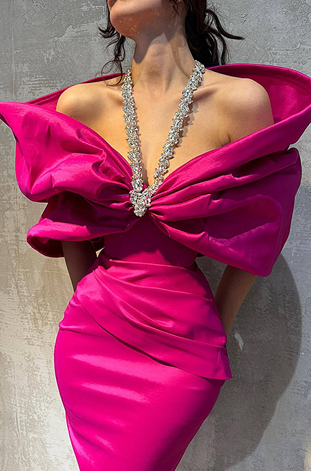 “Étoile Royale” Sculpted Bow Gown with Crystal Strap Detailing