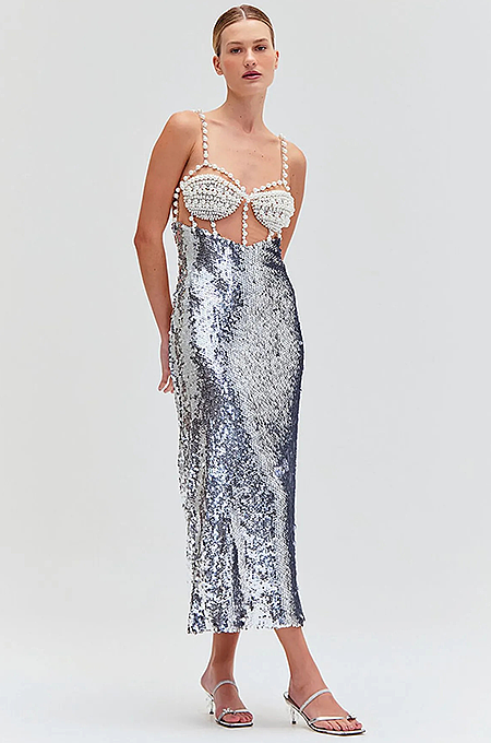 “Oceana Sirena” Pearl-Encrusted Sequin Gown