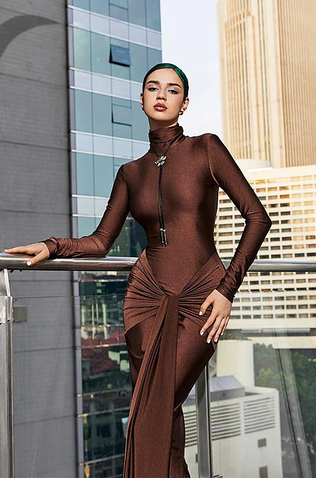 'Rumaysa' Lux Dress in Brown