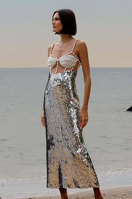 “Oceana Sirena” Pearl-Encrusted Sequin Gown