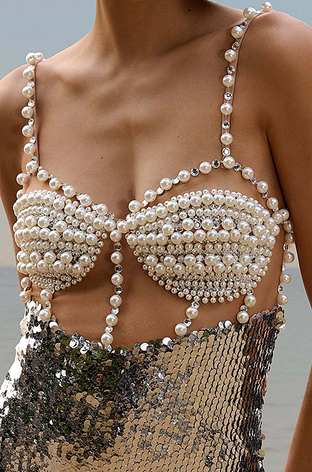 “Oceana Sirena” Pearl-Encrusted Sequin Gown