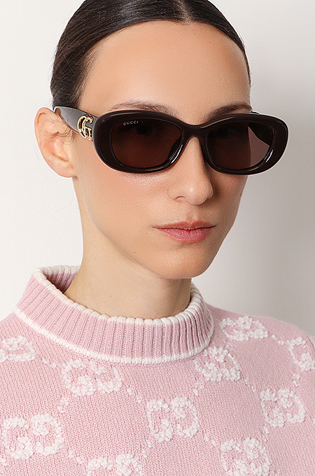 Gucci “GG Oval Luxe” Signature Frame Sunglasses