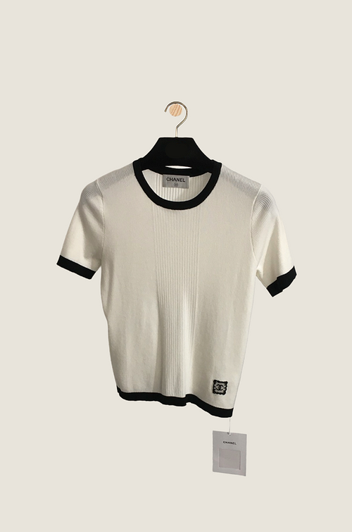 Chanel Contrast-Trim Monogram Knit Tee