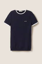 Miu Miu “Marinette” Navy Contrast-Trim Knit Tee