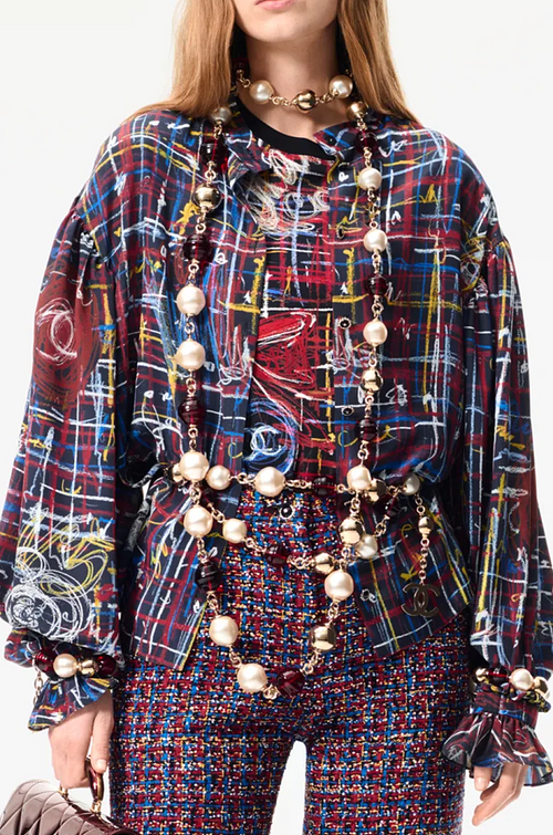 Chanel Abstract Tweed & Sketch Blouse