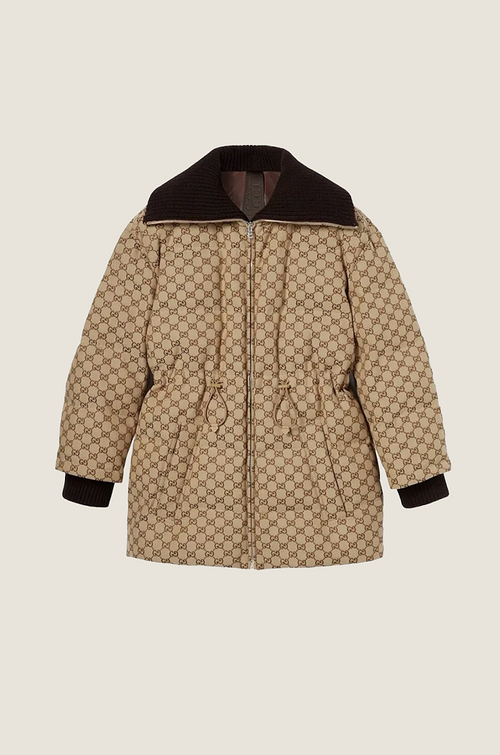 Gucci Monogram Padded Jacket with Knit Collar