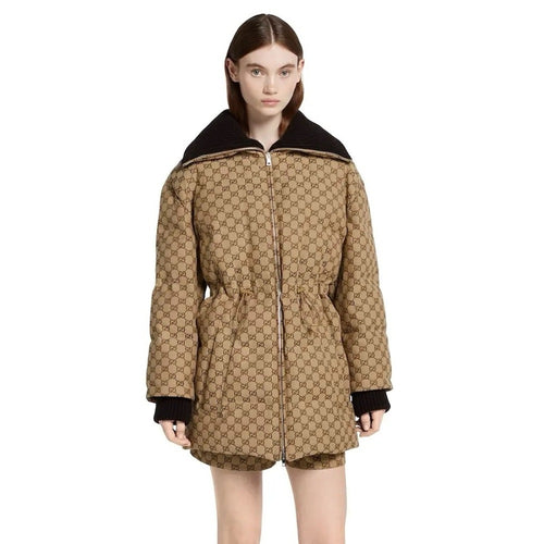 Gucci Monogram Padded Jacket with Knit Collar