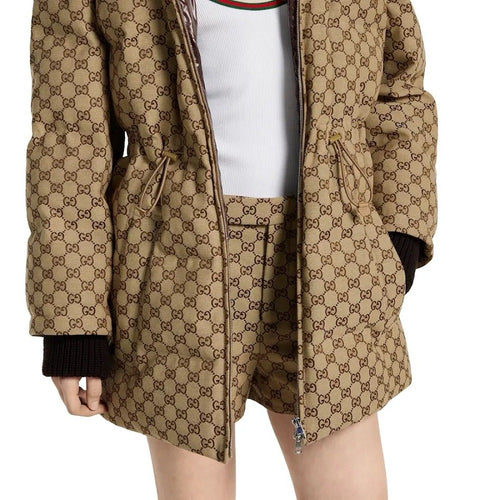 Gucci Monogram Padded Jacket with Knit Collar