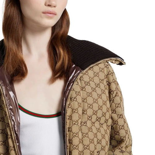 Gucci Monogram Padded Jacket with Knit Collar