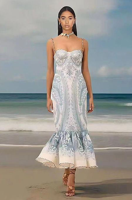 “Lunaria Dusk” Corset Ruffle-Hem Gown