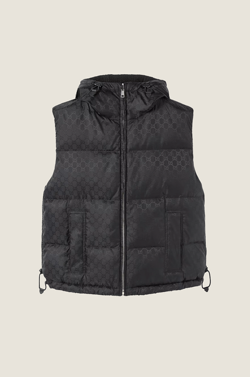 Gucci Noir Monogram Puffer Vest with Hood