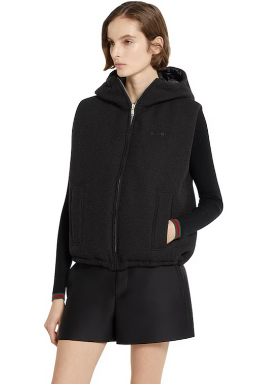 Gucci Noir Shearling Hooded Vest