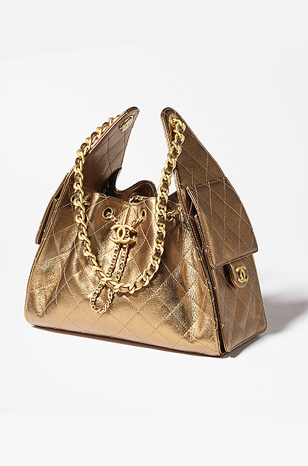Chanel Mini 25 “Gilded Quilts” Drawstring Bag in Metallic Gold