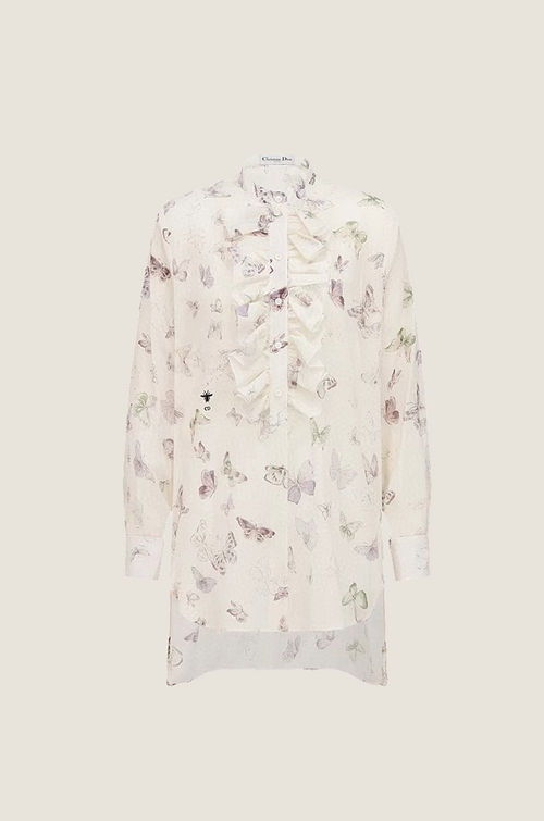 “Papillon Poétique” Ruffled Silk Blouse — Christian Dior