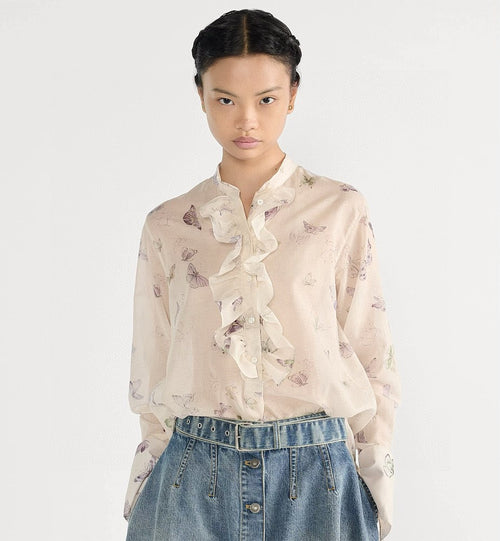 “Papillon Poétique” Ruffled Silk Blouse — Christian Dior
