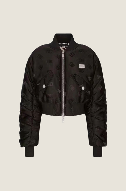 Dolce & Gabbana “Noir Monogram” Cropped Bomber Jacket