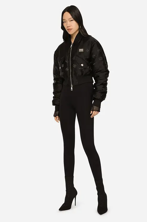 Dolce & Gabbana “Noir Monogram” Cropped Bomber Jacket