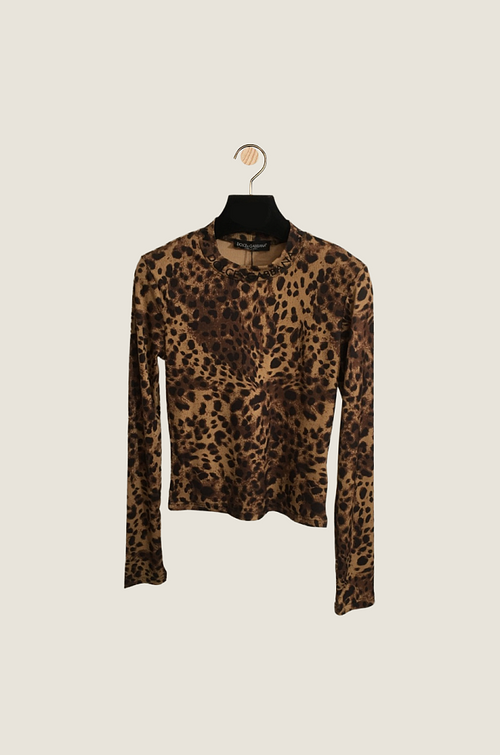 Dolce & Gabbana “Feline Forte” Leopard Mesh Top & Legging Set