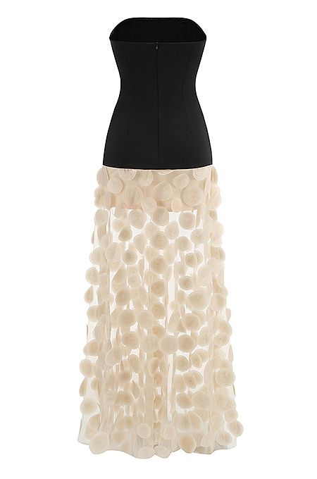“Lunaria Noir” Strapless Gown with Petal Tulle Skirt