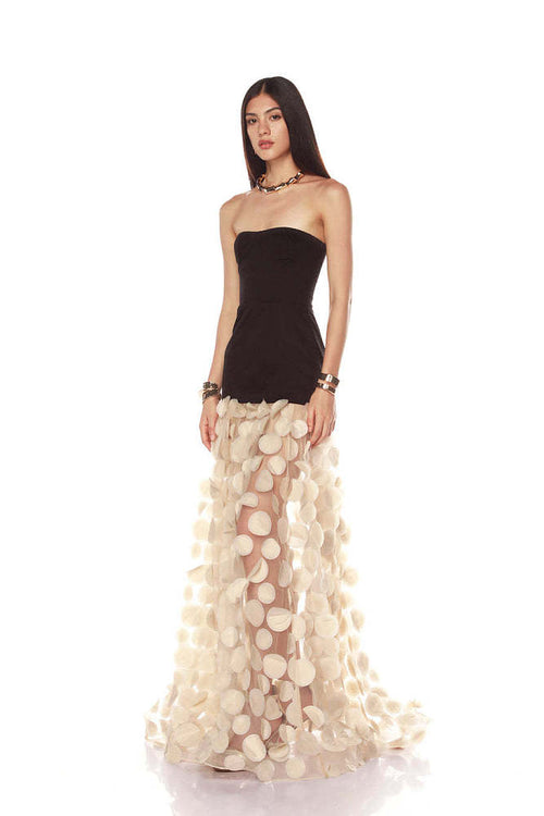 “Lunaria Noir” Strapless Gown with Petal Tulle Skirt