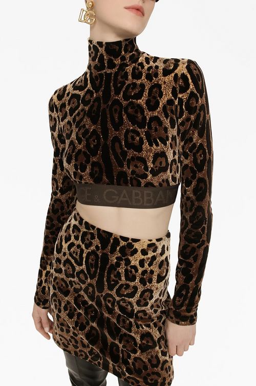 Dolce & Gabbana “Fiera” Leopard Velvet Skirt Set