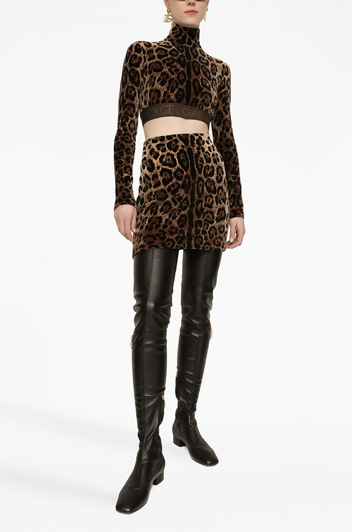 Dolce & Gabbana “Fiera” Leopard Velvet Skirt Set