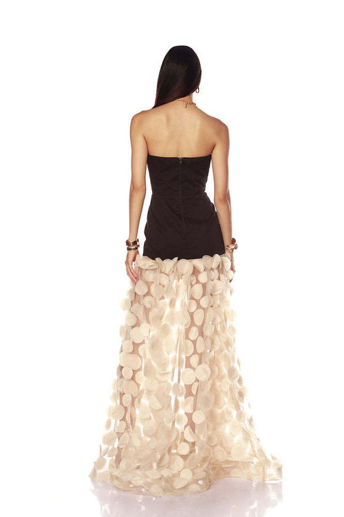 “Lunaria Noir” Strapless Gown with Petal Tulle Skirt
