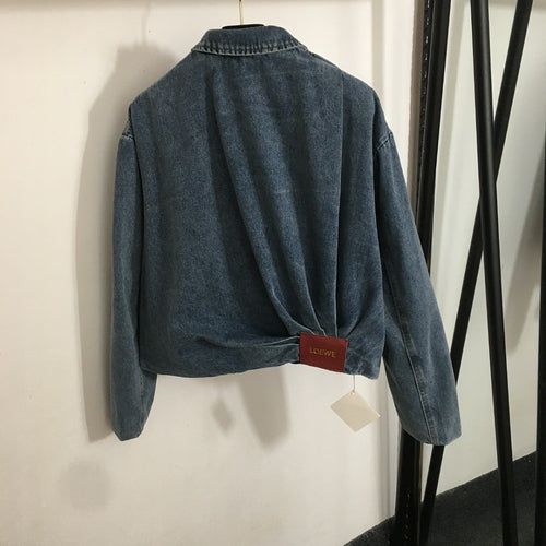 “Anagram Twist” Draped Back Denim Jacket by Loewe