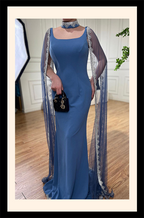 Azure Éclat” Lace-Trimmed Gown