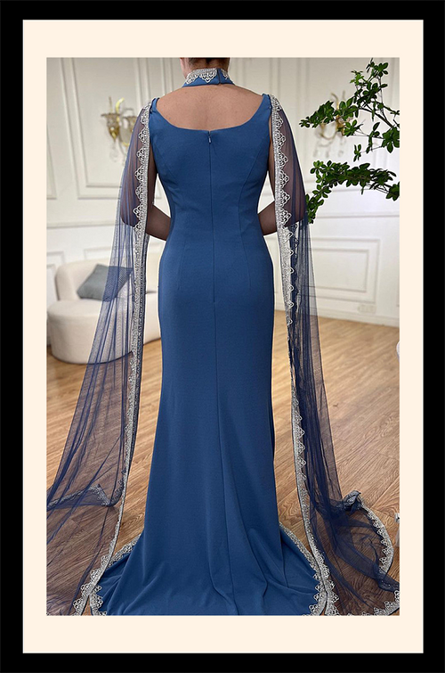Azure Éclat” Lace-Trimmed Gown