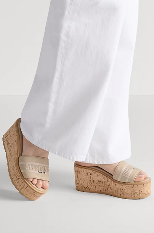 Christian Dior “Cannage Cork Elevé” Wedge Slides – Nude Edition