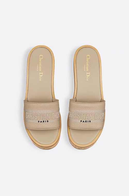 Christian Dior “Cannage Cork Elevé” Wedge Slides – Nude Edition