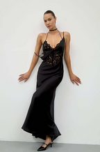 “Noir Éclat” Silk & Lace Gown – S–L