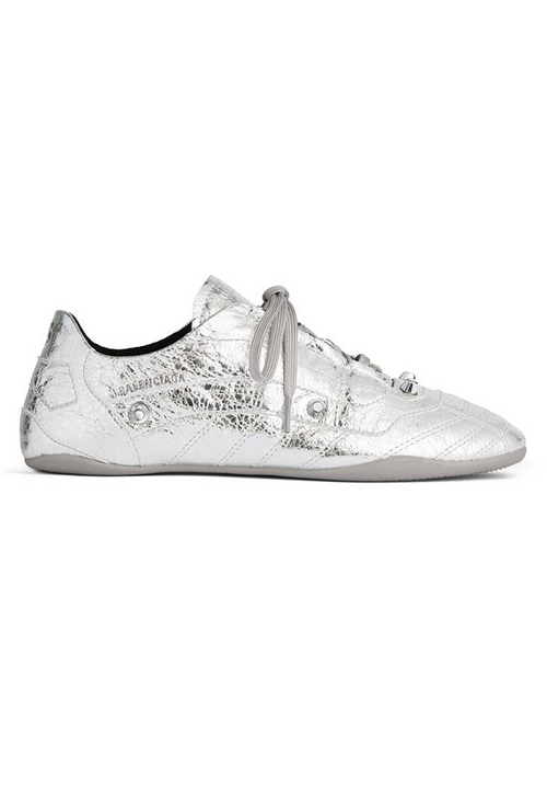 Balenciaga Crush Textured Leather Sneakers – Metallic Silver