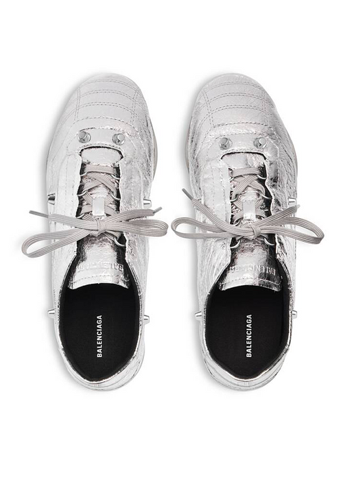 Balenciaga Crush Textured Leather Sneakers – Metallic Silver