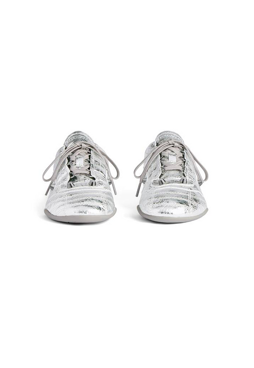 Balenciaga Crush Textured Leather Sneakers – Metallic Silver