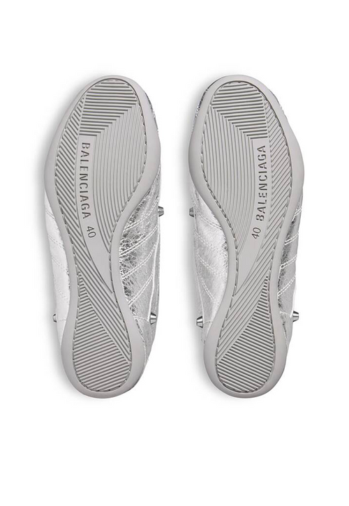 Balenciaga Crush Textured Leather Sneakers – Metallic Silver