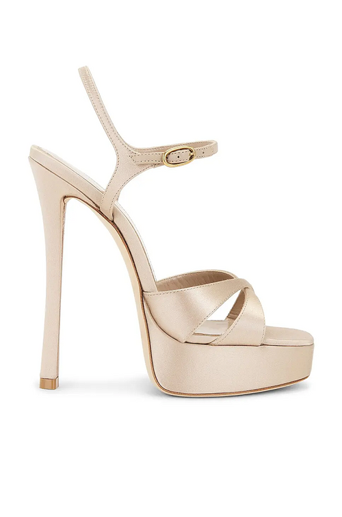 Saint Laurent “Bianca” Champagne Satin Platform Sandals