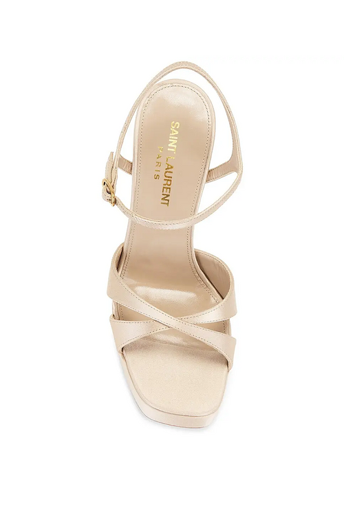 Saint Laurent “Bianca” Champagne Satin Platform Sandals